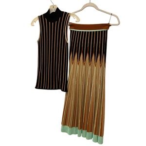 forte forte knit ITALY orange black Santana wool knit skirt top set XS/S